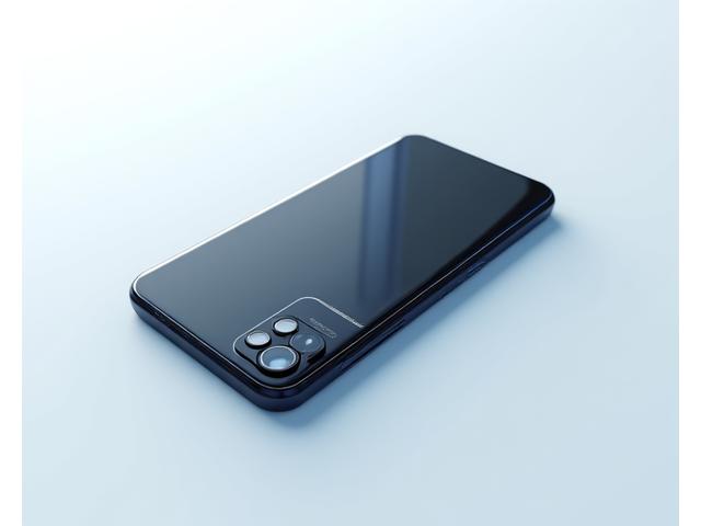 A highly detailed 3D render of a futuristic smartphone rotating on a pristine white background, showcasing its sleek design and advanced camera module.