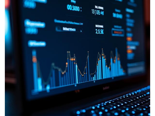 An interactive digital dashboard showing performance sliders for a laptop, with dynamic graphs illustrating CPU speed, RAM, and battery life, set against a dark, minimalist UI.