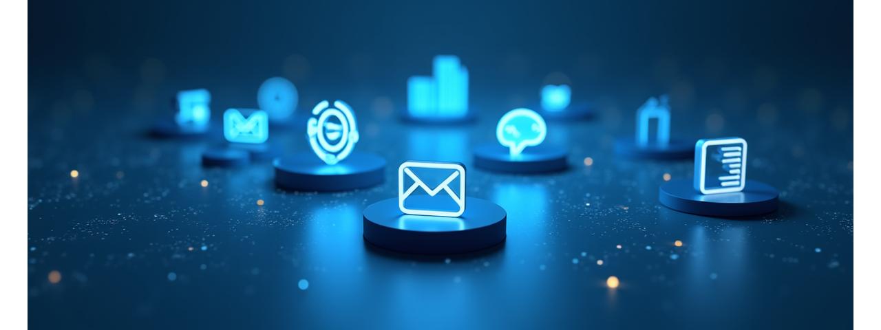 Interconnected modern communication icons representing phone, email, and live chat, set against a backdrop of subtle tech patterns. Evokes immediate connection and support.