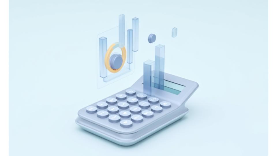 A graphic depicting a financial calculator with charts showing cost savings.