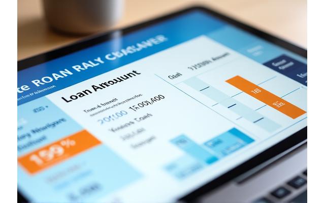 Tablet displaying an interactive financial calculator with sliders and a payment breakdown