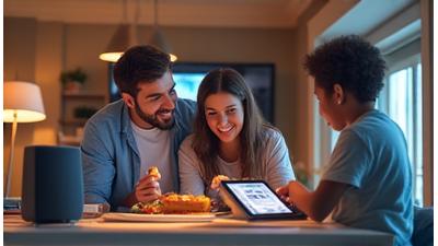 Family interacting with smart home devices