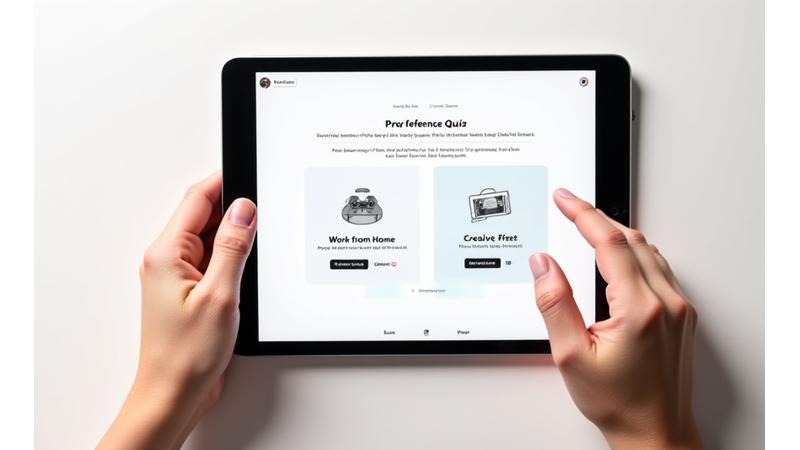 Screenshot of an interactive tech quiz interface with visual selections