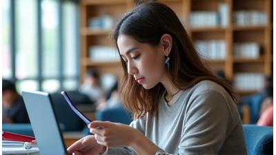 Student studying with a laptop and tablet