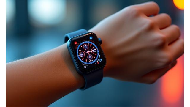 A smartwatch displaying fitness metrics on a wrist