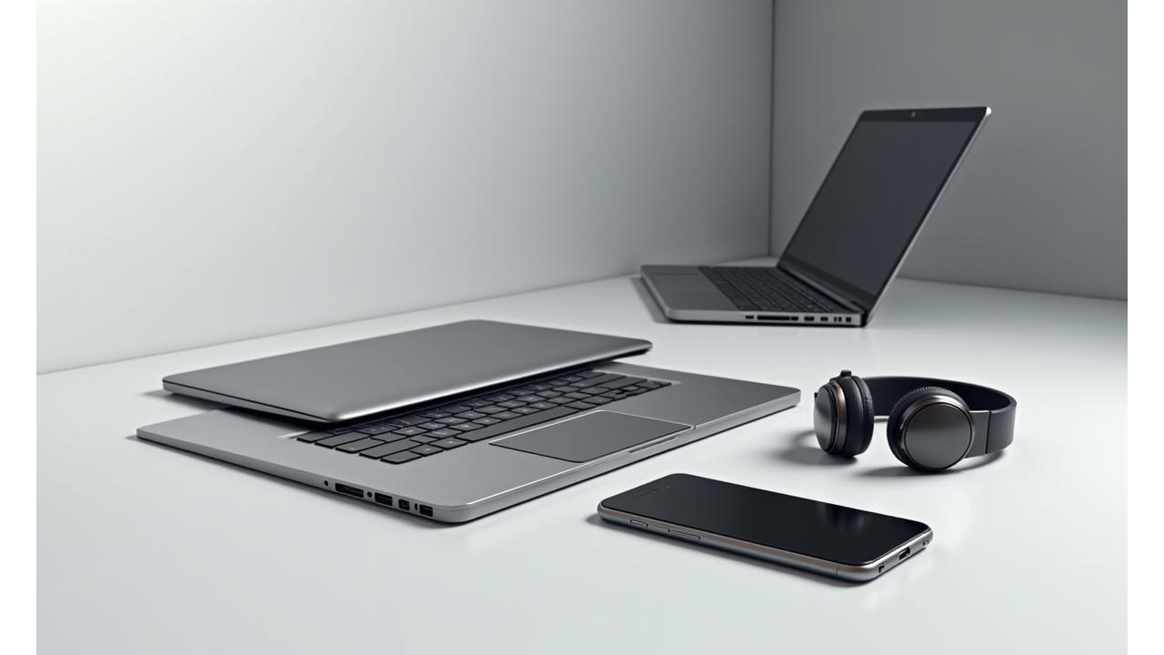 Assortment of modern electronic devices in a clean, minimalist setup