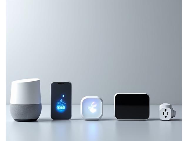 Devices featuring Apple HomeKit, Google Home, and Alexa logos arranged together