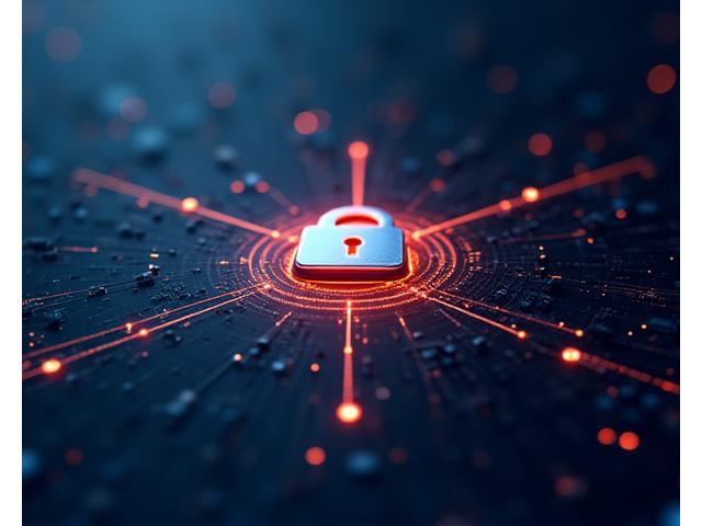 A glowing, abstract digital lock icon overlaid on a schematic diagram of data flowing securely, representing robust data protection and privacy.