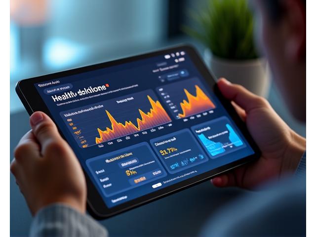 A futuristic interface showing AI-generated health insights, charts, and personalized recommendations.